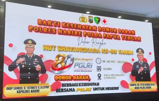Meriahkan HUT Bhayangkara ke-80, Personel Damai Cartenz Partisipasi Dalam Giat Donor Darah di Polres Nabire